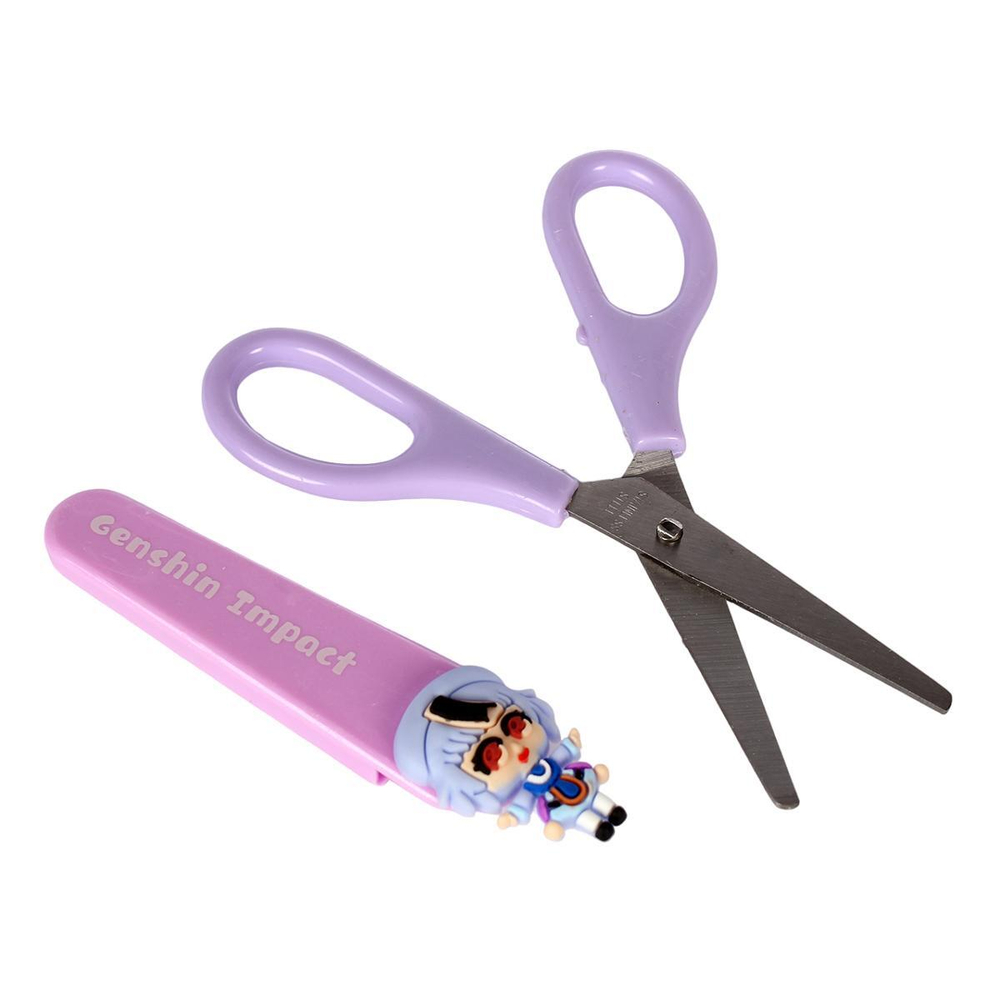 Ножницы детские 14 см с пластиковым чехлом и ПВХ фигуркой "Аниме", С-40021