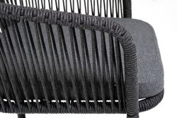 "Марсель" стул барный плетеный из роупа, каркас из стали серый (RAL7022) муар, роуп темно-серый круглый, ткань темно-серая 027