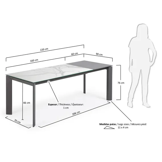 Стол Atta 160 (220) x90 антрацит, керамика