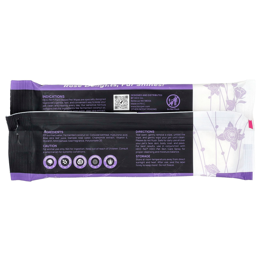 HICC Pet, салфетки для животных на растительной основе, для собак и кошек, с дамасской розой, 6 упаковок по 20 салфеток