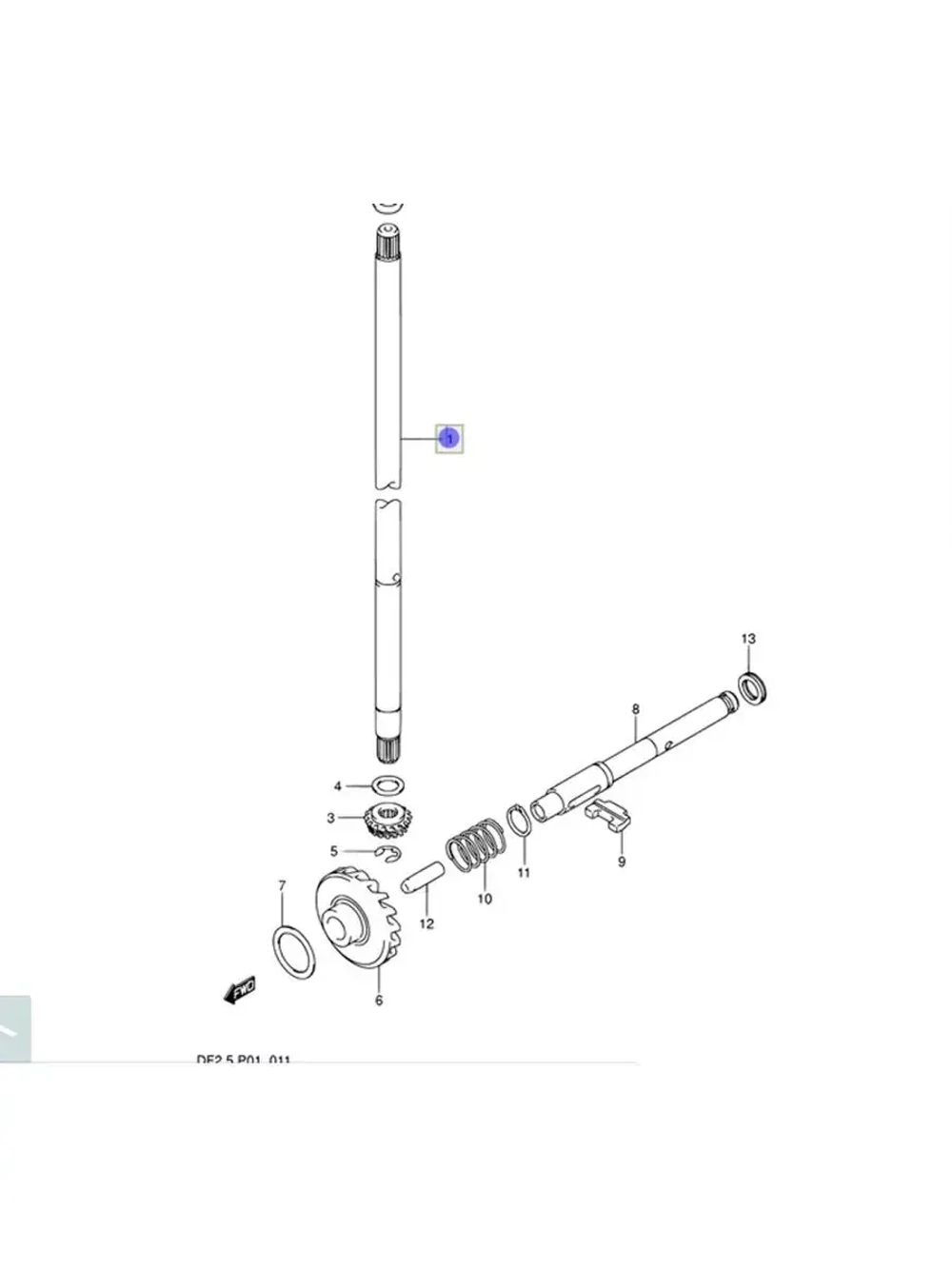 Вал вертикальный для лодочных моторов Suzuki DF2,5 2006-2011