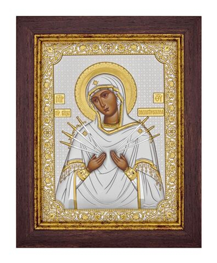 Семистрельная БМ, икона прямоугольная в рамке под стеклом, красное дерево 232х280