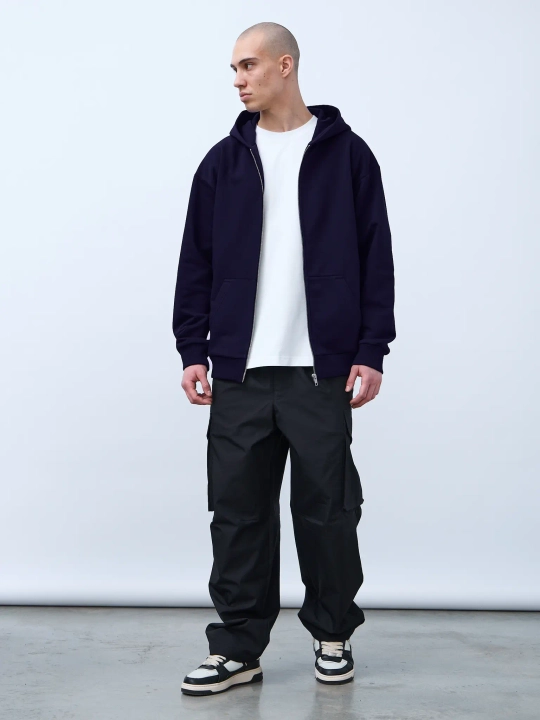 Худи оверсайз на молнии без начеса (темно-синий)