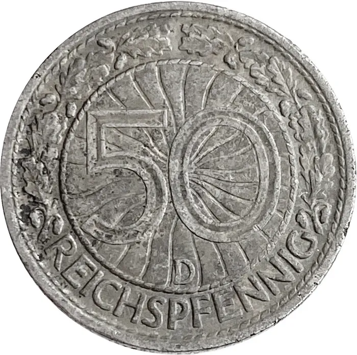 50 рейхспфеннигов 1928 Германия "D"