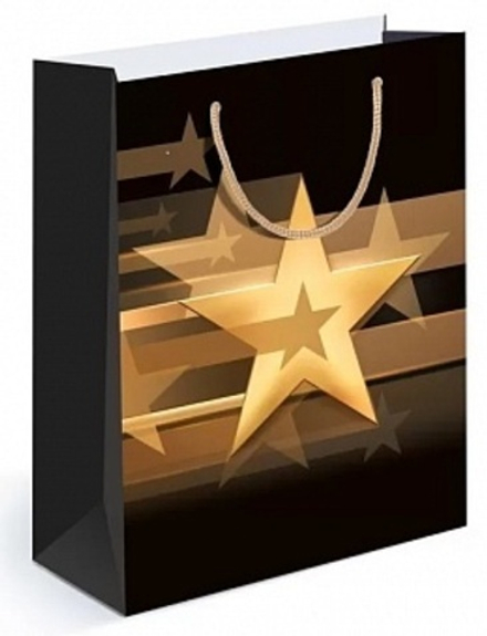 Пакет подарочный Золотые звезды Черный 18*23*10 см