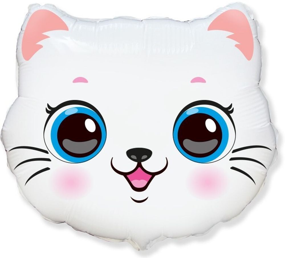 Шар (9''/23 см) Мини-фигура, Голова, Милый Котенок, Белый, 1 шт.