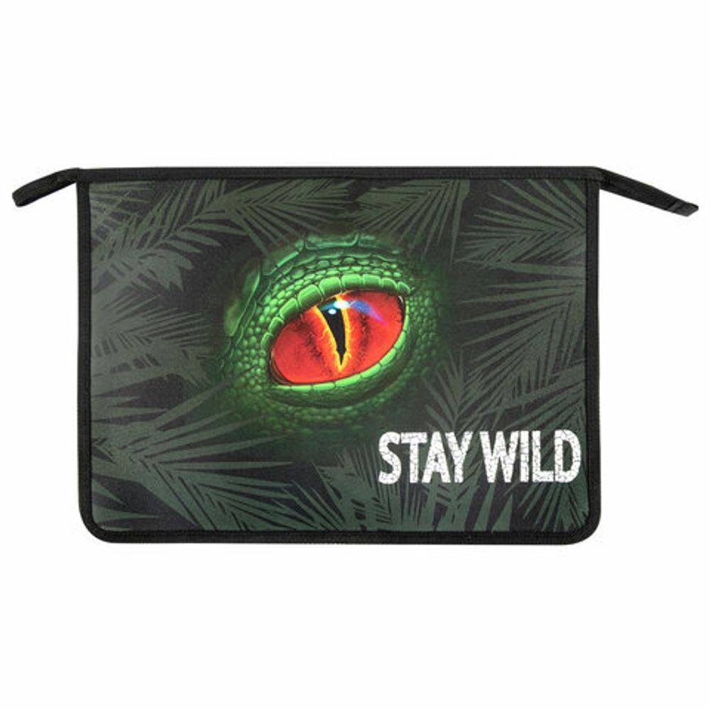 Папка для тетрадей ЮНЛАНДИЯ А4, 1 отделение, пластик, на молнии, "Stay wild", 271081