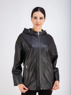 Куртка кожаная натуральная оверсайз с капюшоном