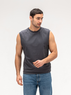 Майка мужская хлопковая на широких лямках. Графит