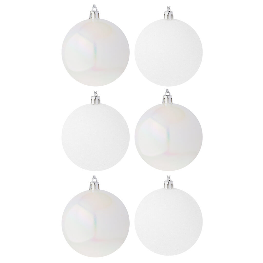Набор елочных шаров 8 см, 6 шт., белый, пластик