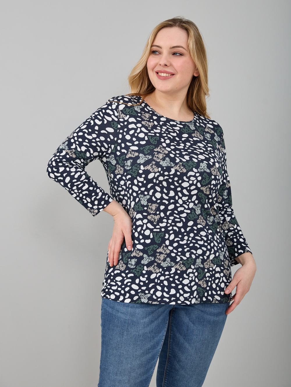 Лонгслив ЛНв-306/темносиний-пятна