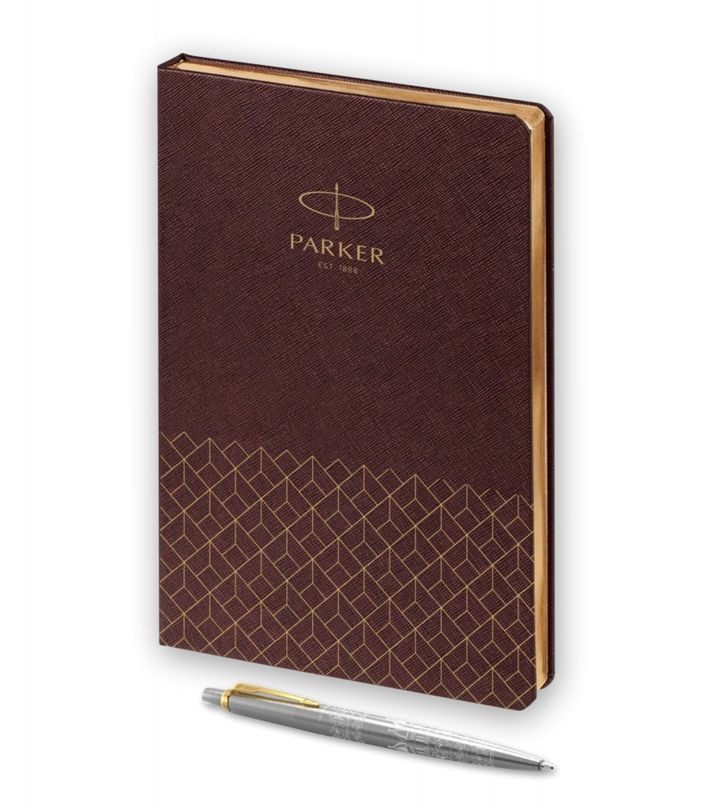Подарочный набор: Шариковая ручка Parker Jotter Russia SE, цвет: St. Steel GT и Ежедневник  недатированный, коричневый