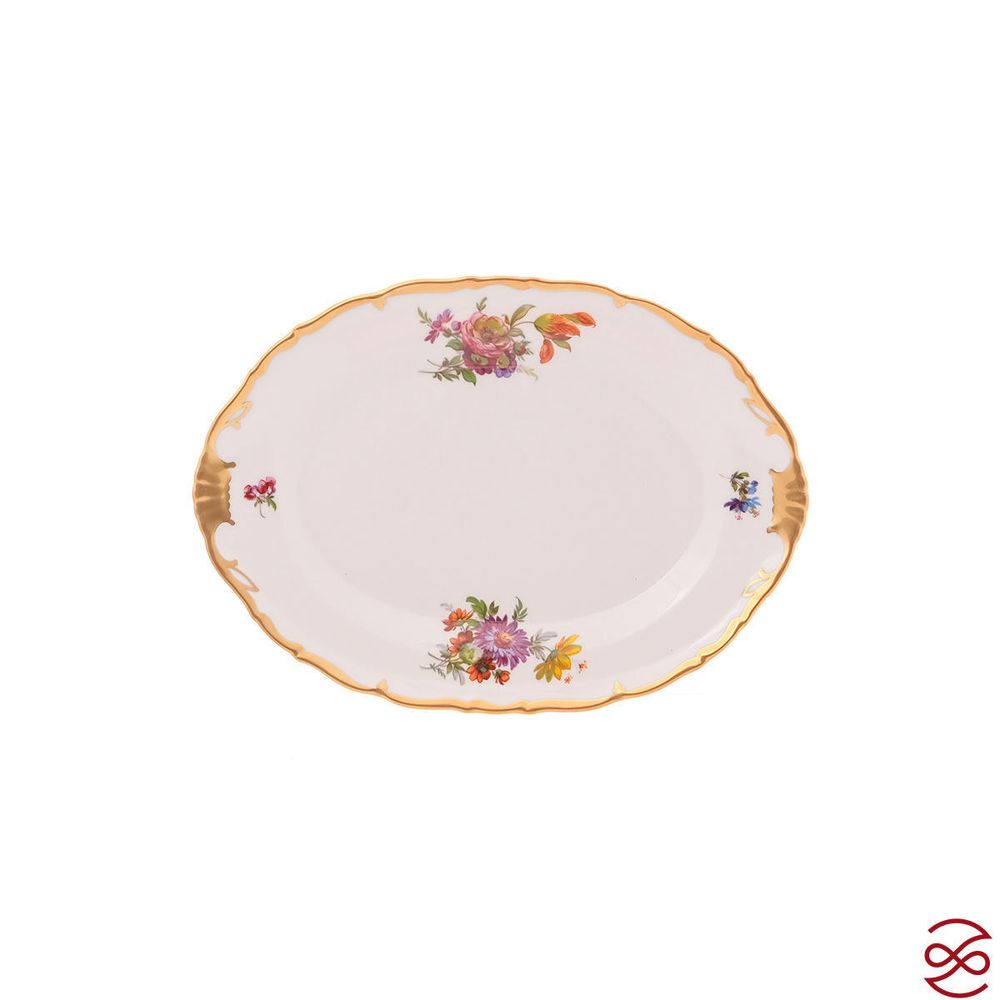 Блюдо овальное Queen's Crown Мейсенский букет 28см