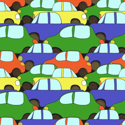vector illustration of multi-colored cars, seamless pattern