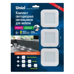 ULM-F41-6W-4200K-DIM SENSOR IP20 WHITE Светильник светодиодный накладной. ультратонкий с бесконтактным выключателем. набор из 3-х шт. Квадратный. 85х85х6.5мм. 255Lm. Белый. ТМ Uniel