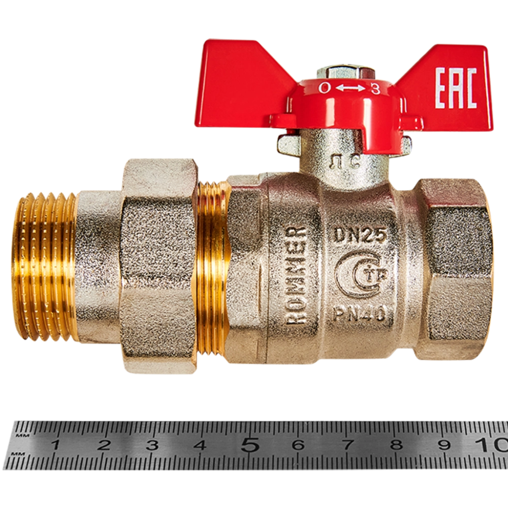 Кран шаровой полнопроходной ROMMER - 1" (ВР/НР, PN40, ручка-бабочка)