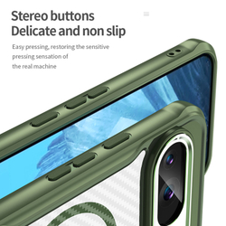 Чехол с MagSafe для Google Pixel 9, зеленые боковые рамки и прозрачная крышка с карбоновой текстурой