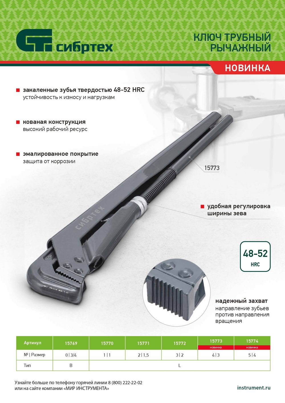 Ключ трубный рычажный КТР-0, 3/4", кованый, тип "B" Сибртех