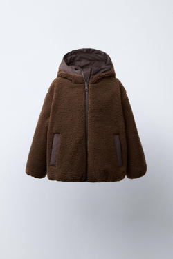 ZARA ДВУСТОРОННЯЯ ВОДОНЕПРОНИЦАЕМАЯ КУРТКА С ЛОГОТИПОМ, КОРИЧНЕВЫЙ