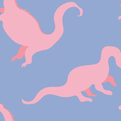 Милые розовые динозавры на голубом фоне. Cute pink dinosaurs