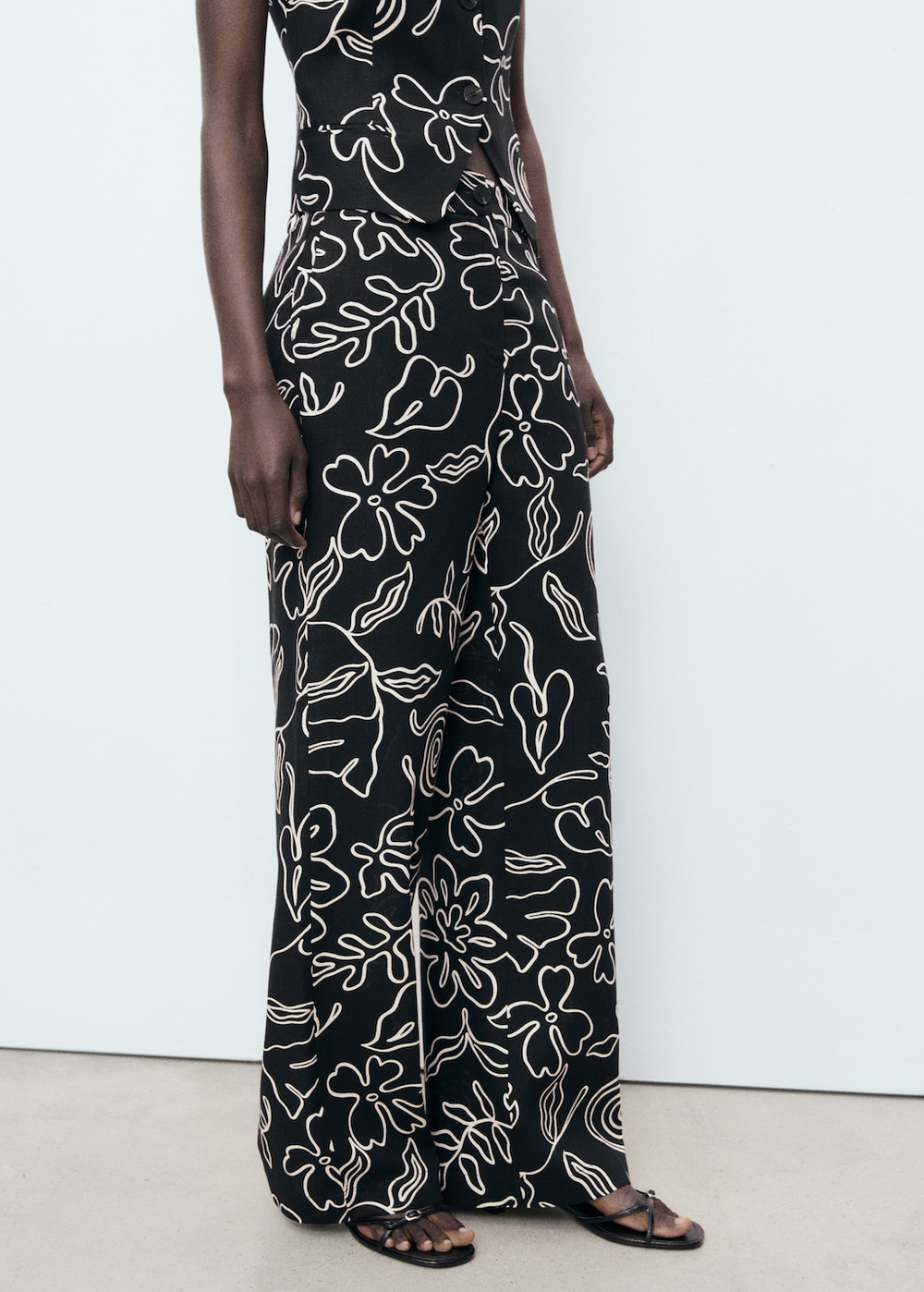 Брюки из смесового льна с цветочным принтом