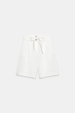 ZARA ШОРТЫ С ПОЯСОМ-БАНТОМ, БЕЛЫЙ