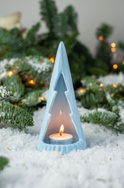 Керамический подсвечник Blue Christmas Tree, 8х18х8 см, Россия