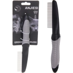 Расческа - гребень с частыми зубьями для животных «ПРЕМИУМ - МОЙ БРО», прорезиненная ручка, цвет серый/черный, 4*21.7см