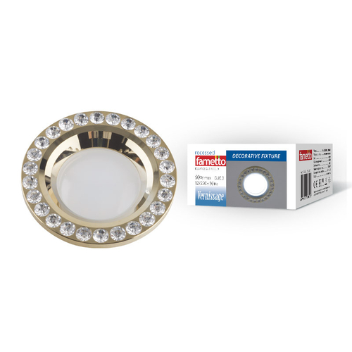 DLS-V106 GU5.3 GOLD Светильник декоративный встраиваемый ТМ Fametto, серия Vernissage. Без лампы, цоколь GU5.3. Металл, цвет золото. Отделка страз