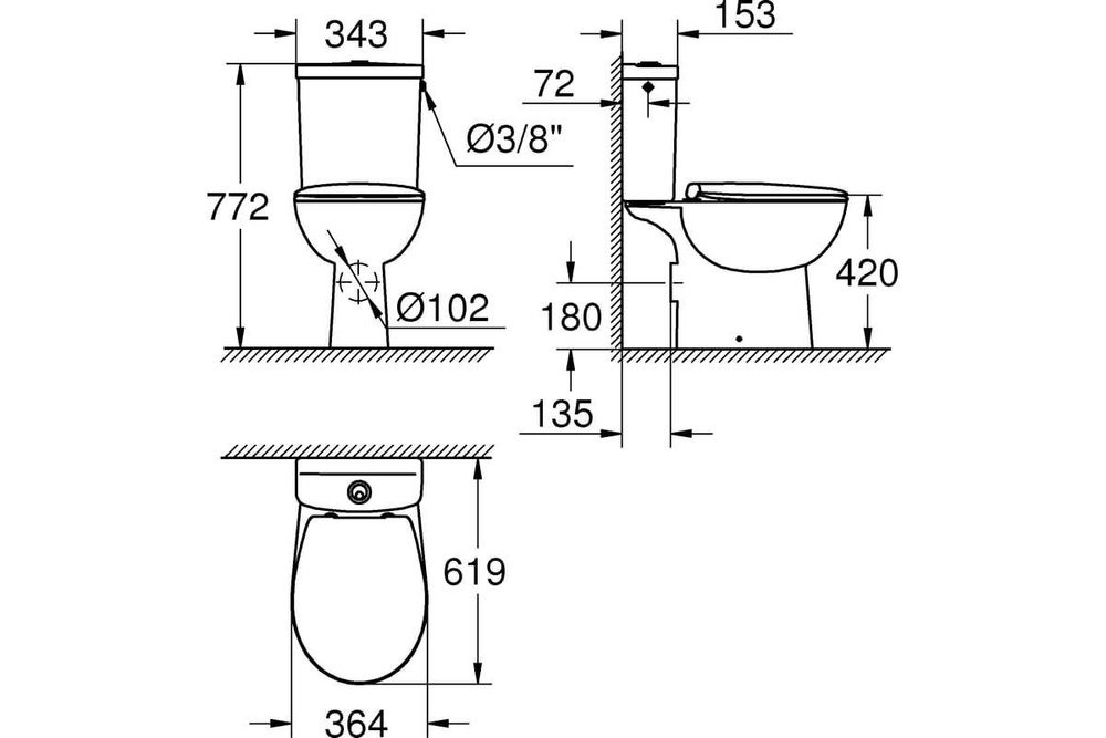 Напольный унитаз GROHE Bau Ceramic в сборе 39496000