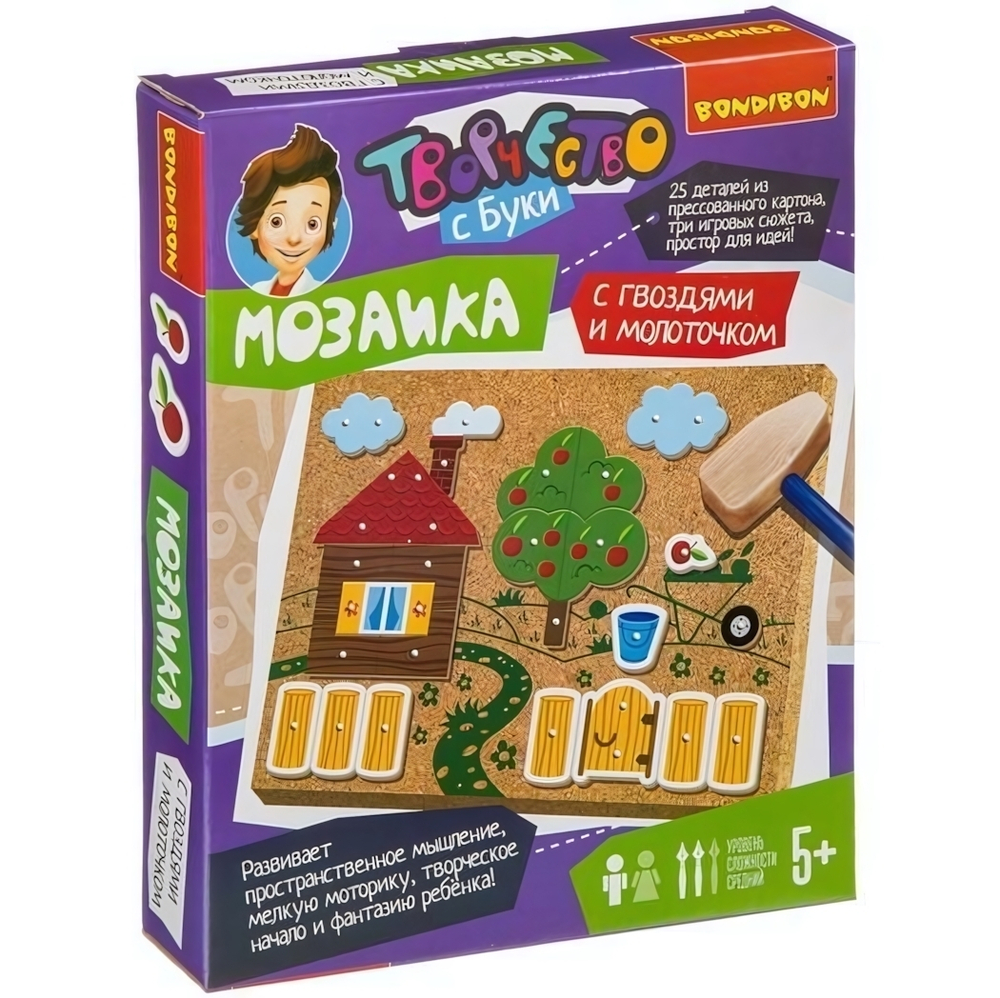 Мозаика с гвоздями и молоточком. На ферме (Bondibon)