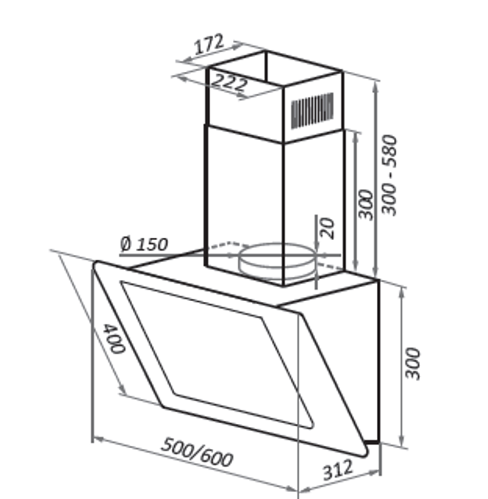 Кухонная вытяжка HOMSair ELF PUSH 50 черный фото 2