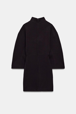 ZARA КОРОТКОЕ ПЛАТЬЕ ИЗ ИНТЕРЛОКА, ШОКОЛАДНЫЙ