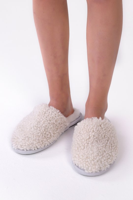 Тапочки домашние из овчины "Тедди" белые для мужчин и женщин