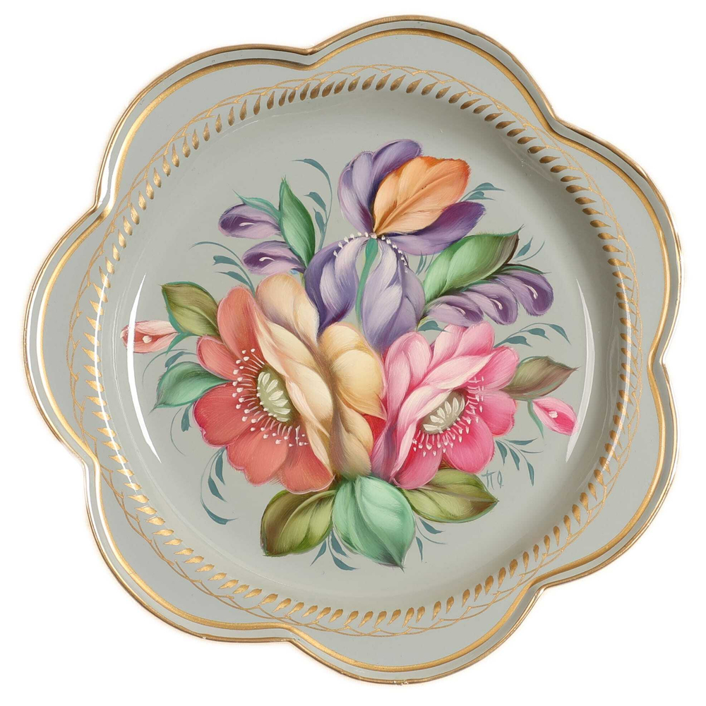 Жостовский поднос декоративный, размер 18 см (A1), металлический