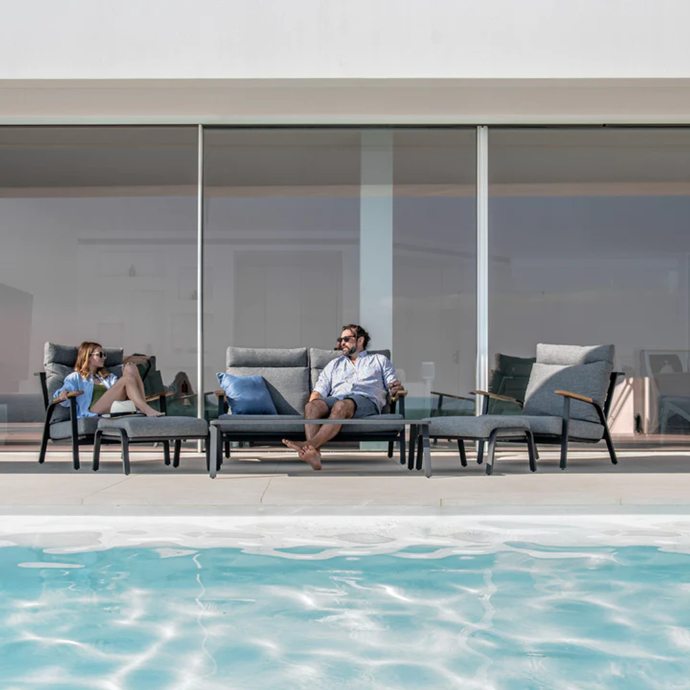 Malmo с 2-х местным диваном, комплект лаунж мебели антрацит/серый, алюминий