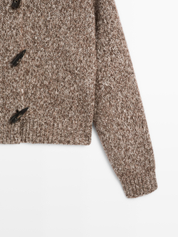 Massimo Dutti Кардиган из шерсти и хлопка с пуговицами в форме рога, шоколадный