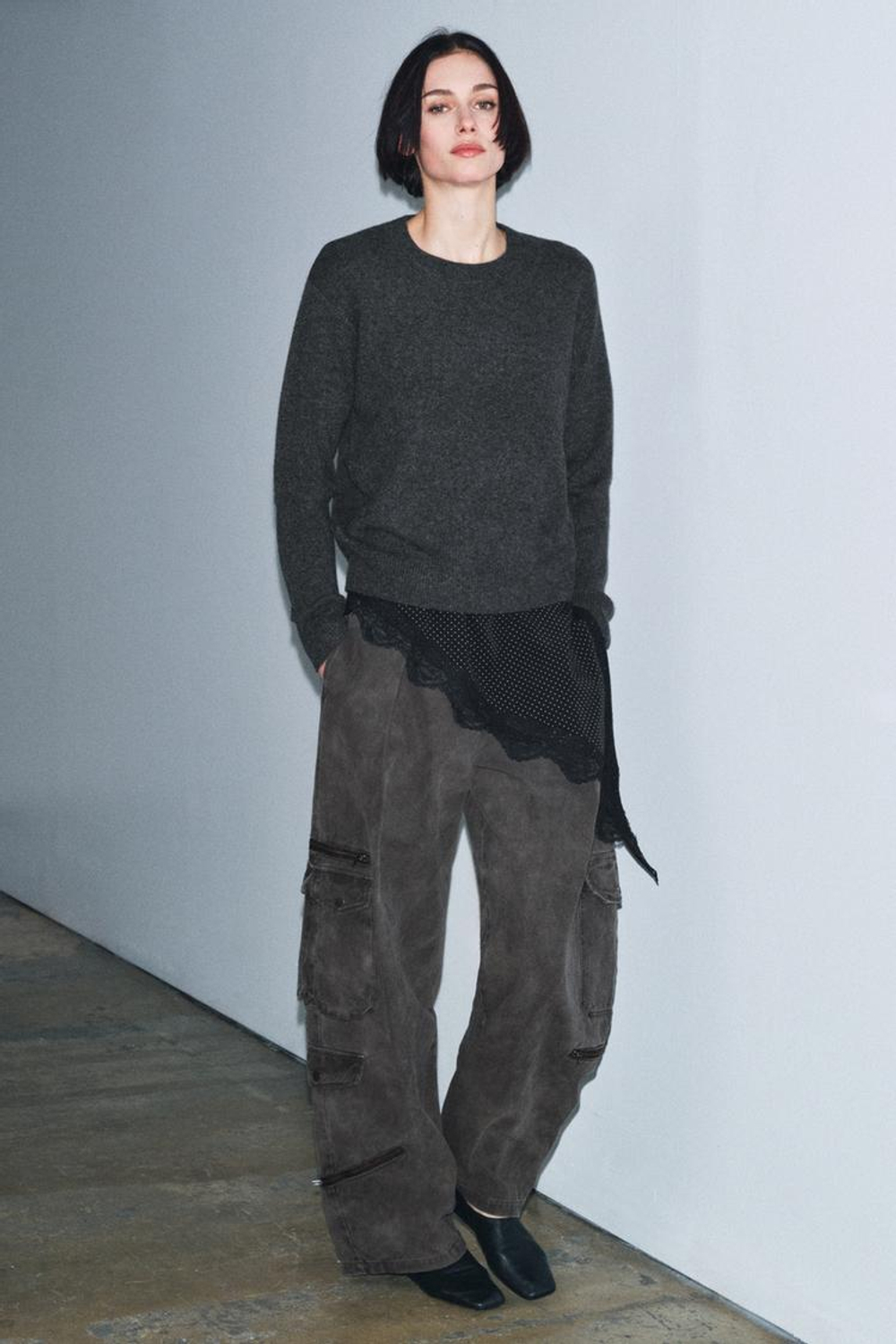 ZARA СВИТЕР ИЗ 100% КАШЕМИРА, АНТРАЦИТОВО-СЕРЫЙ