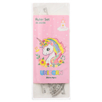 Линейка Basir пластиковая, набор 4 шт, серия "Единорог", 4 предмета: линейка с трафаретом 20 см, транспортир и два угольника