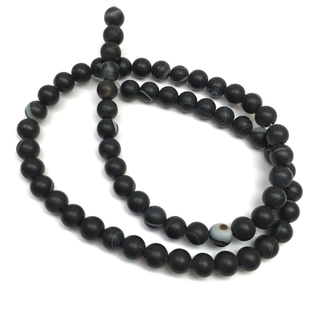 Агат черный матовый 6 мм, бусины (нить)