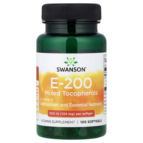 Swanson, витамин E, смешанные токоферолы, 134 мг (200 МЕ), 100 мягких таблеток