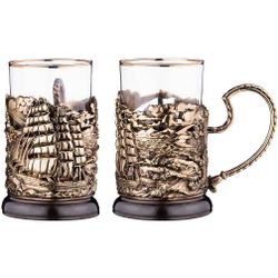 СТАКАН С ПОДСТАКАННИКОМ "ПАРУСНИК" 250 МЛ. (КОР=1ШТ.)