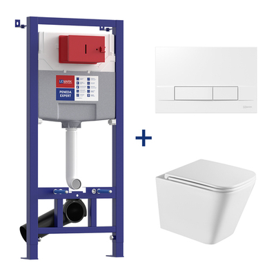 Комплект 3в1: Инсталляция Lemark PENEDA EXPERT для унитазов с кнопкой смыва BIT белый глянец + унитаз подвесной безободковый FLOREX Торнадо белый глянец