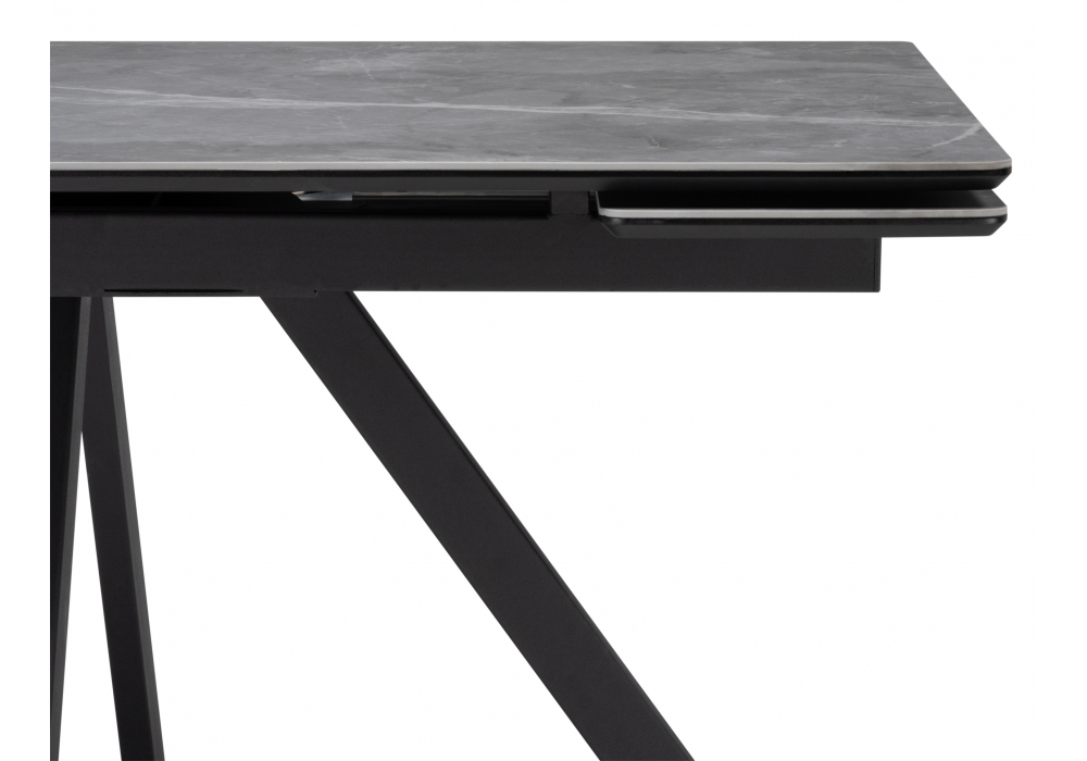 Керамический стол Woodville Вилли 140(200)х80 серый мрамор larka grey, черный, ножки черные