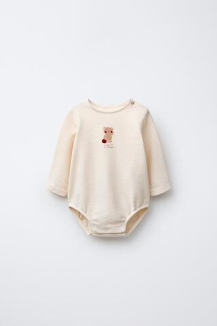 ZARA БОДИ С ПРИНТОМ «МЕДВЕЖОНОК», ВАНИЛЬНЫЙ