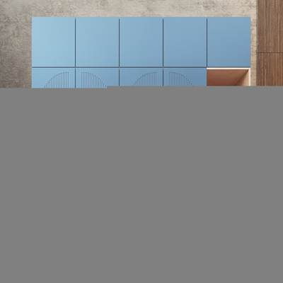 Шкаф Агератум МДФ четырехсекционный с антресолью и стеллажом в синей эмали - Дуб молочный 8622  240*50*260