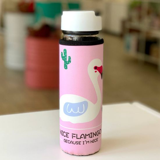 Бутылка с ручкой в чехле "Фламинго" 500 мл. МИКС