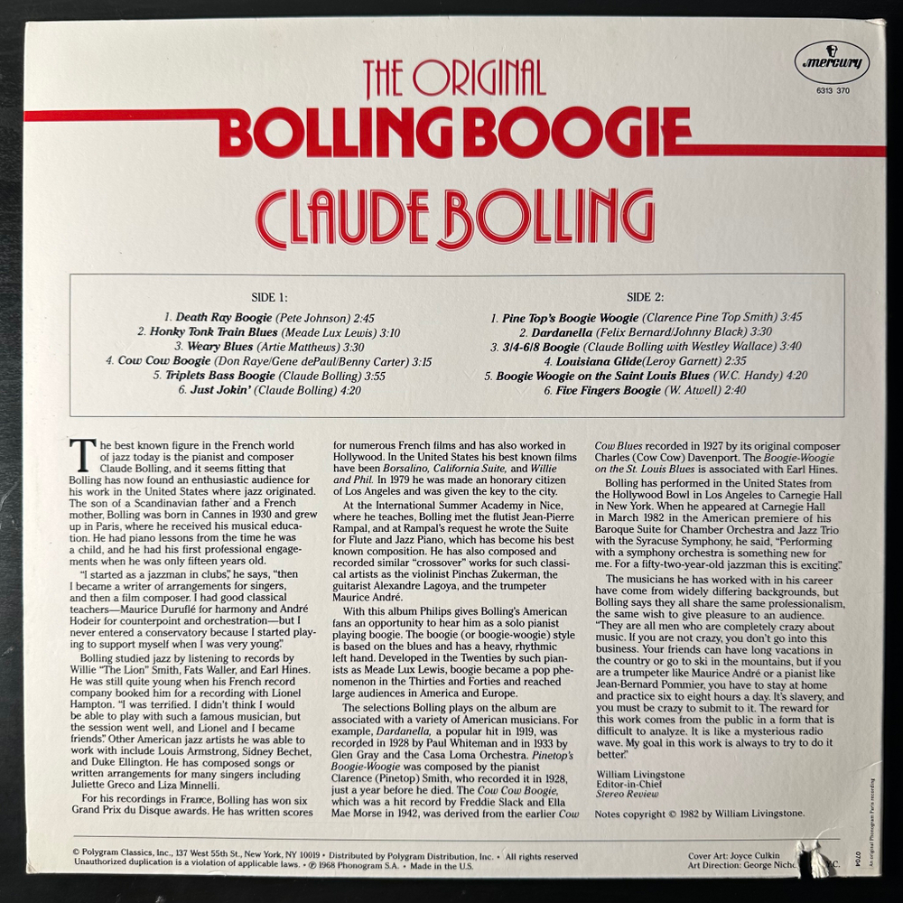 Claude Bolling ‎– The Original Bolling Boogie (США 1982г.)