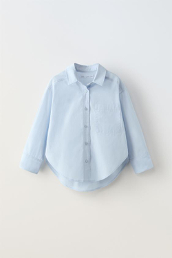 ZARA РУБАШКА ИЗ ПОПЛИНА, ГОЛУБОЙ