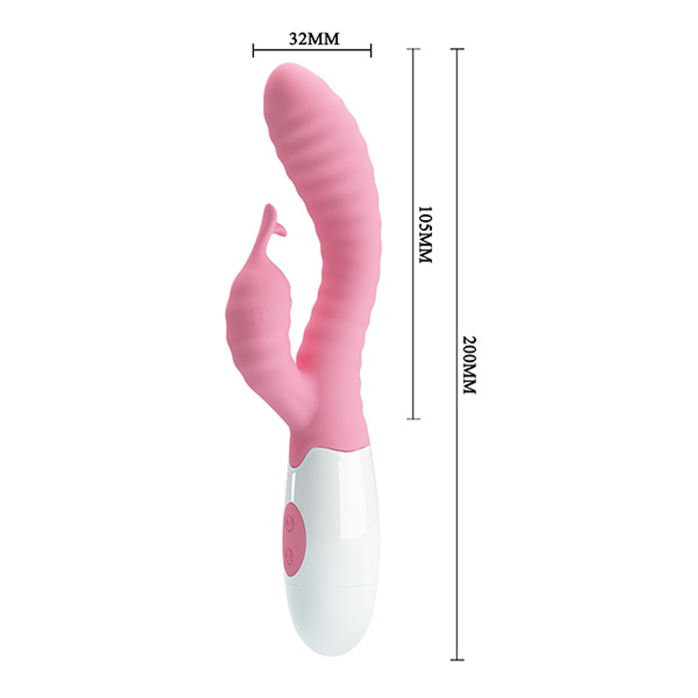 Розовый вибратор-кролик 20см c ребристым рельефом Pretty Love Pete Bunny Vibrator BI-014705-1